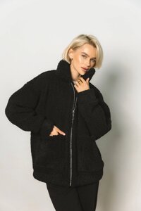 Жіноча Куртка з Тедді Хутра Демісезонна Чорна S-M, L-XL