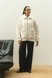 Жіноча Куртка з Тедді Хутра Демісезонна Молочна S-M, L-XL