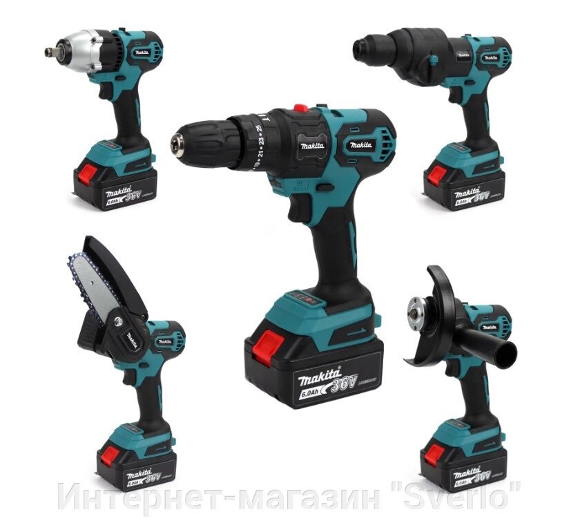 Акумуляторний шурупокрут 5в1 Makita DF482DWE (36V, 6 AH) пила, гайковерт, ушм, перфоратор АКБ набір Макіта від компанії Интернет-магазин "Sverlo" - фото 1