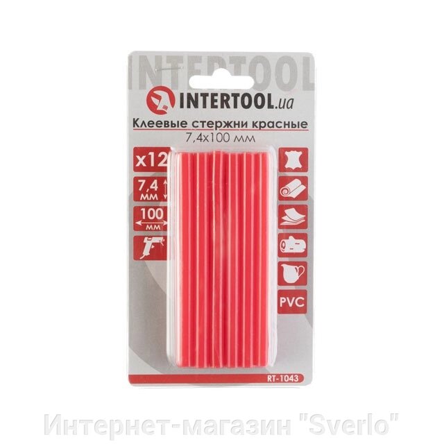 Комплект червоних клейових стрижнів 7.4 мм*100 мм, 12 шт. INTERTOOL RT-1043 від компанії Интернет-магазин "Sverlo" - фото 1