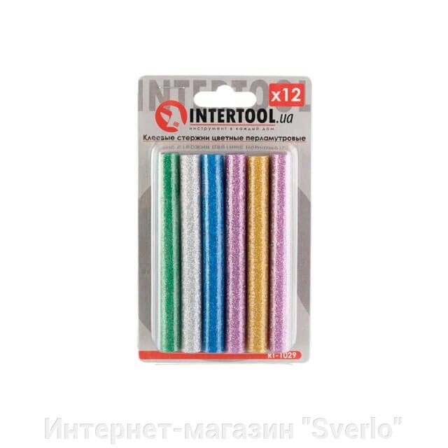 Комплект кольорових перламутрових клейових стрижнів 11.2 мм*100 мм, 12 шт. INTERTOOL RT-1029 від компанії Интернет-магазин "Sverlo" - фото 1