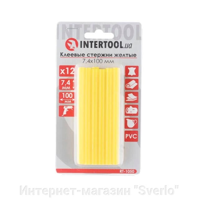 Комплект жовтих клейових стрижнів 7.4 мм*100 мм, 12 шт. INTERTOOL RT-1050 від компанії Интернет-магазин "Sverlo" - фото 1