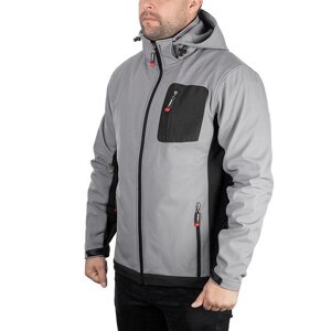 Куртка SOFTSHELL світло- сіро - чорна, з капюшоном, тришарова, тканина стрейч SOFTSHEL 300 GSM 100D з водо і