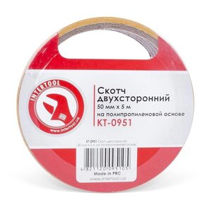 Скотч двосторонній 50 мм*5 м на поліпропіленовій основі INTERTOOL KT-0951