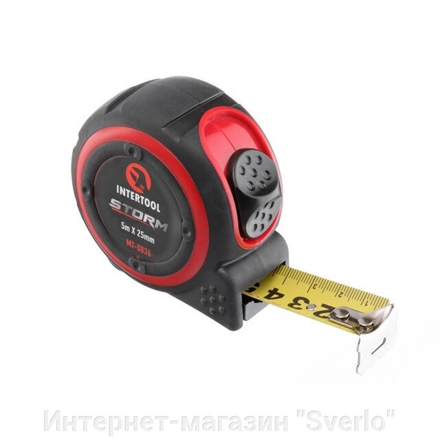 Рулетка з металевим полотном 5м * 25мм, нейлонове покриття полотна STORM INTERTOOL MT-0836 від компанії Интернет-магазин "Sverlo" - фото 1