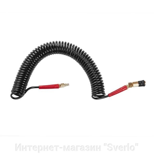 Шланг BLACK M-Flex 5.5х8мм, 10м спіральний поліуретановий з поворотним шарніром, латунними швидкороз'ємними від компанії Интернет-магазин "Sverlo" - фото 1