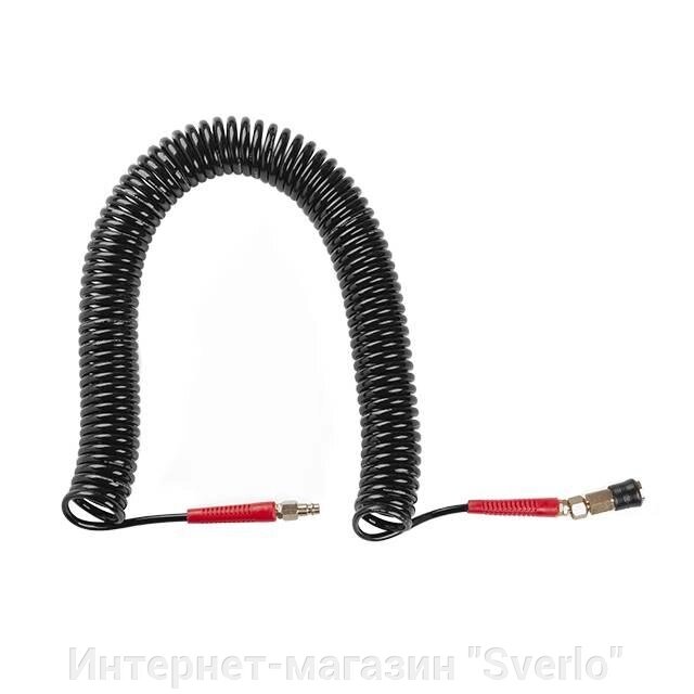 Шланг BLACK M-Flex 5.5х8мм, 15м спіральний поліуретановий з поворотним шарніром, латунними швидкороз'ємними від компанії Интернет-магазин "Sverlo" - фото 1