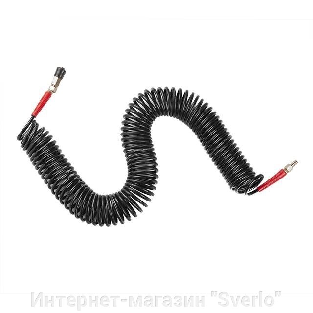 Шланг BLACK M-Flex 5.5х8мм, 20м спіральний поліуретановий з поворотним шарніром, латунними швидкороз'ємними від компанії Интернет-магазин "Sverlo" - фото 1