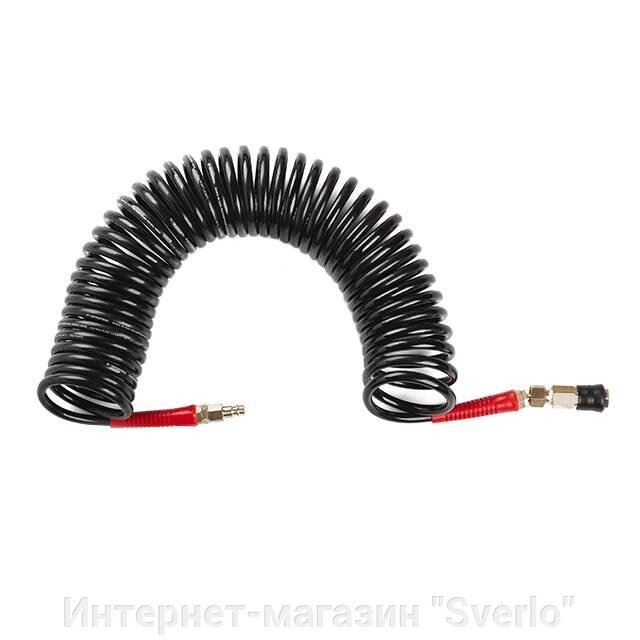 Шланг BLACK M-Flex 6,5х10мм, 10м спіральний поліуретановий з поворотним шарніром, латунними швидкороз'ємними від компанії Интернет-магазин "Sverlo" - фото 1