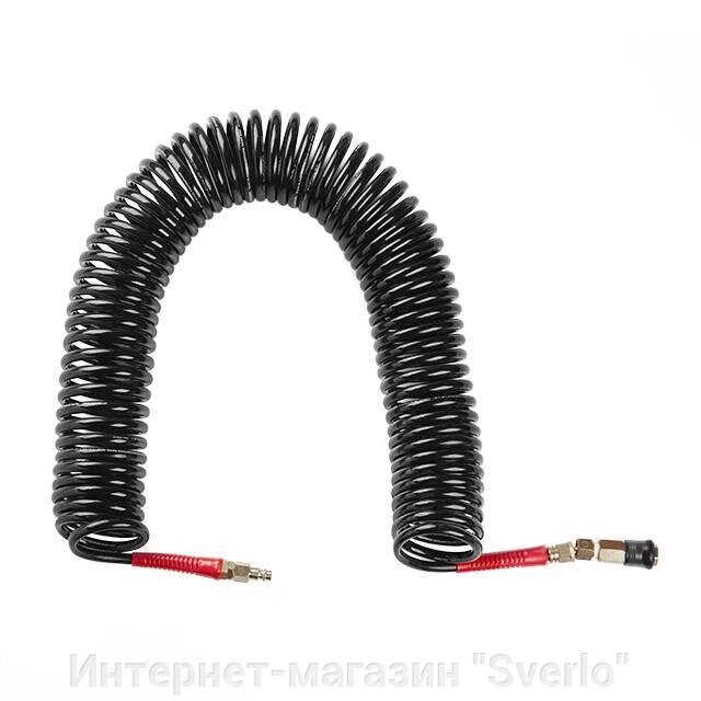 Шланг BLACK M-Flex 6,5х10мм, 15м спіральний поліуретановий з поворотним шарніром, латунними швидкороз'ємними від компанії Интернет-магазин "Sverlo" - фото 1