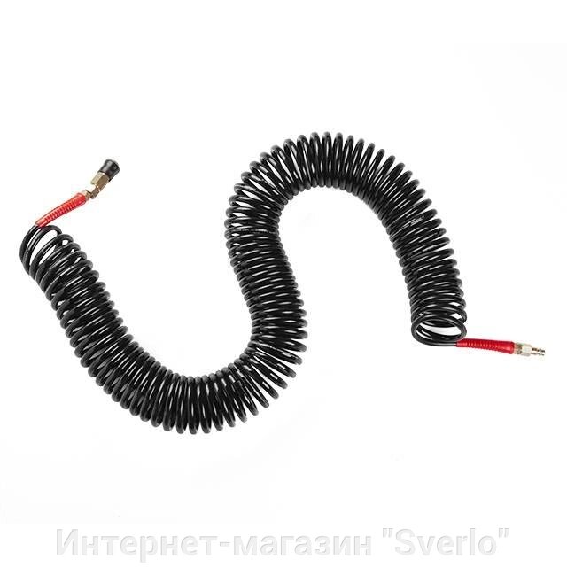 Шланг BLACK M-Flex 6.5х10мм, 20м спіральний поліуретановий з поворотним шарніром, латунними швидкороз'ємними від компанії Интернет-магазин "Sverlo" - фото 1