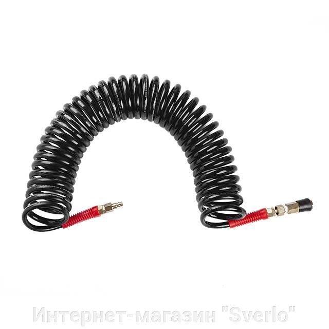 Шланг BLACK M-Flex 8х12мм, 10м спіральний поліуретановий з поворотним шарніром, латунними швидкороз'ємними від компанії Интернет-магазин "Sverlo" - фото 1