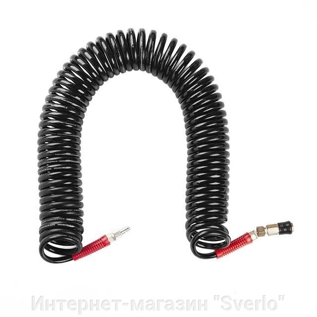 Шланг BLACK M-Flex 8х12мм, 15м спіральний поліуретановий з поворотним шарніром, латунними швидкороз'ємними від компанії Интернет-магазин "Sverlo" - фото 1