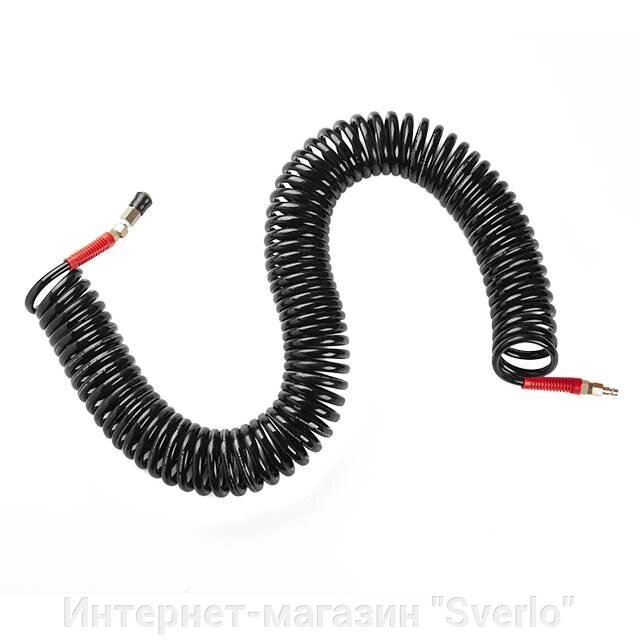 Шланг BLACK M-Flex 8х12мм, 20м спіральний поліуретановий з поворотним шарніром, латунними швидкороз'ємними від компанії Интернет-магазин "Sverlo" - фото 1