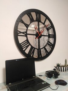 Круглий годинник на стіну РИМ 90 см, ручна робота (дзеркало + метал) від МС Viz-A-Viz