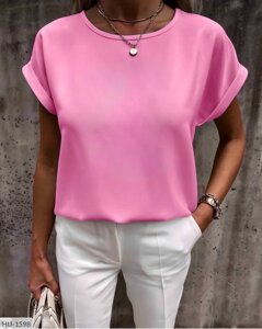 Блуза футболка жіноча стильна повсякденна однотонна базова з коротким рукавом розміри 42-48 арт 888 46/48
