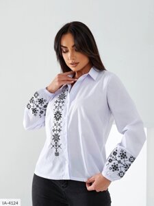 Блузка-сорочка вишиванка жіноча біла красива ошатна стильна патріотична великих розмірів 46-50