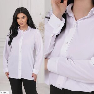 Блузка сорочка жіноча класична ділова офісна строга з довгим рукавом на ґудзиках великі розміри 52/54