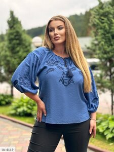 Блузка-сорочка жіноча красива ошатна патріотична з вишивкою вишиванка великих розмірів 48-52 арт 3189