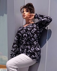 Блузка-туніка жіноча подовжена з поясом з принтом довгий рукав стильна повсякденна великі розміри 50-60