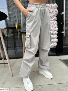 Штани-карго жіночі стильні молодіжні повсякденні широкі зручні з накладними кишенями розміри 42-48