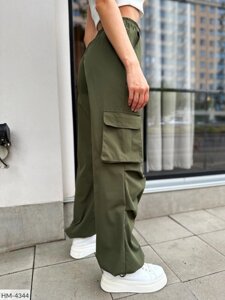 Штани-карго жіночі стильні спортивні прогулянкові з накладними кишенями з плащової тканини розміри 42-48 арт 6005