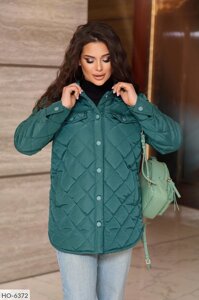 Куртка-сорочка жіноча стьобана осіння якісна красива повсякденна демісезонна великі розміри 46-68
