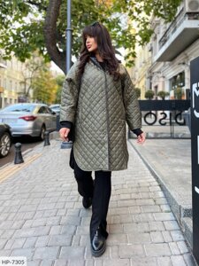 Куртка-сорочка жіноча стьобана модна модна осіння вільного фасону подовжена великі розміри 50-60