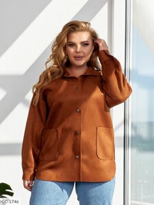 Куртка-сорочка жіноча стильна замшева коротка модна молодіжна на кнопках великих розмірів 46-60 арт 184