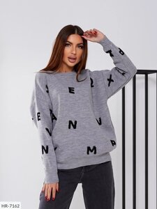 Молодіжний светр жіночий трикотажний стильний модний повсякденний з літерами машинна в'язка розмір 42-50