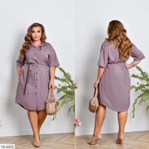 Сукня-сорочка жіноча стильна класична з поясом вільна по коліно великих розмірів 48-66 арт 3584