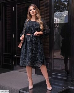 Шифонова жіноча сукня вільного фасону по коліно на підкладці красива ошатна великі розміри 50-60