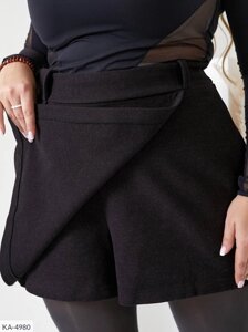 Шорти-спідниця жіночі короткі стильні модні кашемір із завищеною талією на гумці великих розмірів 48-58
