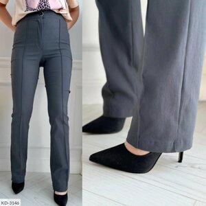 Стильні жіночі штани весна-літо зі стрілками прямого крою з тонкого джинсу, стрейчові, зручні повсякденні. 46-48
