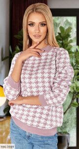 Жіночий светр в'язаний стильний красивий повсякденний машинна в'язка осінь-зима шаховий візерунок розміри 42-48