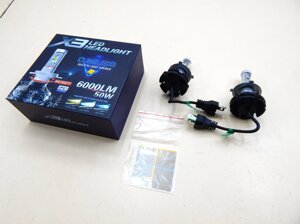 Світлодіодні LED лампи H4 6000K 6000LM 50W (9, 12-24V) (2шт з фільтрами) найпотужніші! пр-во headlight X3) тм