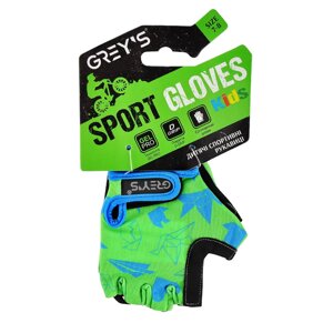 Велорукавиці дитячі Grey's з короткими пальцями та гелевими вставками, зелено-чорні (розмір 7-8) GR18712