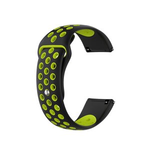 Ремінець для годинника 22 мм Nike design чорний з зеленим (з кнопкою)