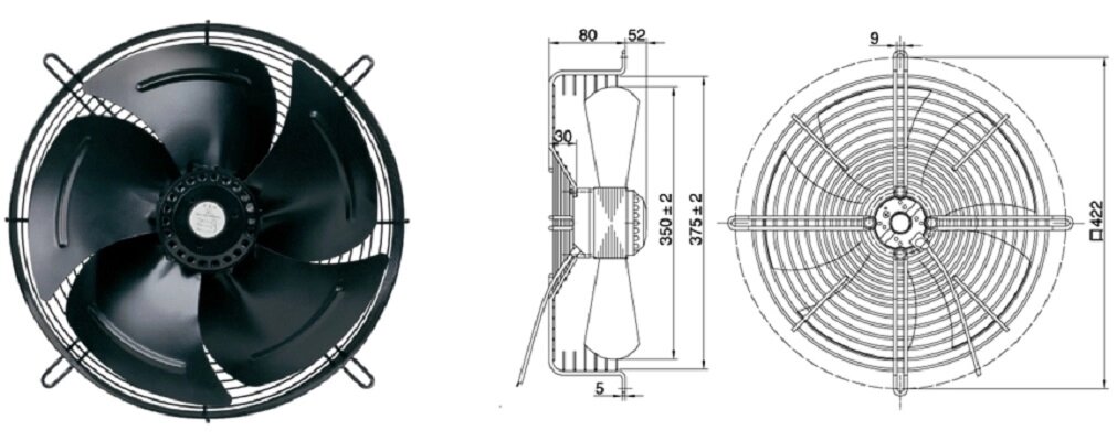 Вентилятор осьовий 4E-300B Maer YDWF68L35P4-360N-300 B від компанії ТОВ "Грін Фрост - фото 1