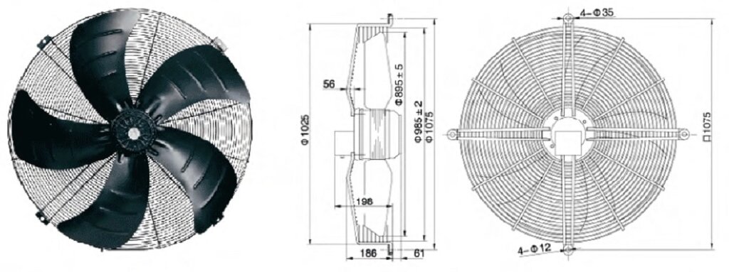 Вентилятор осьовий 6D-900S Maer WSWF127L80P6-1075N-900S від компанії ТОВ "Грін Фрост - фото 1