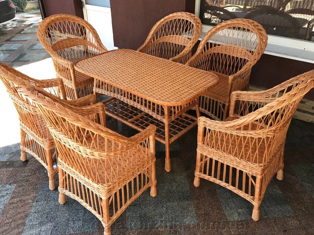 Набір плетених меблів з лози з шістьма кріслами про великим столом довжина столу 120см Арт.1225-6 від компанії Плетена корзина - фото 1