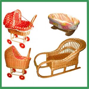 Плетені кошики для дітей з винограду, санки, колиски