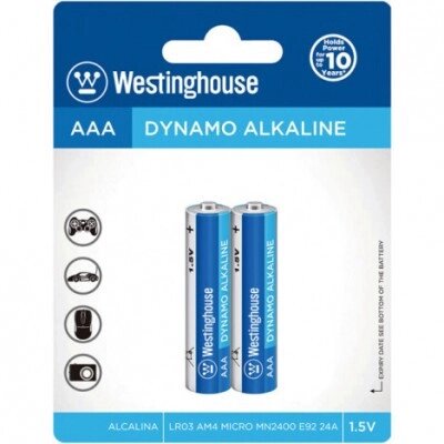 Лужна батарейка Dynamo Alkaline AAA/LR03 2шт/уп blister Westinghouse LR03-BP2 від компанії ТОВ АЛЬТАВІРА - Прилади КВП, лабораторне, випробувальне обладнання - фото 1