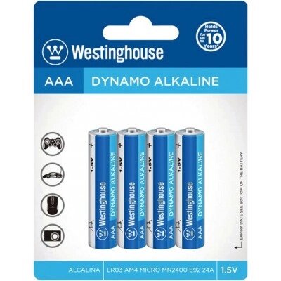 Лужна батарейка Dynamo Alkaline AAA/LR03 4шт/уп blister Westinghouse LR03-BP4 від компанії ТОВ АЛЬТАВІРА - Прилади КВП, лабораторне, випробувальне обладнання - фото 1