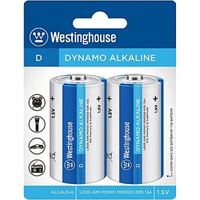 Лужна батарейка Dynamo Alkaline D/LR20 2 шт/уп блістер Westinghouse LR20-BP2 від компанії ТОВ АЛЬТАВІРА - Прилади КВП, лабораторне, випробувальне обладнання - фото 1