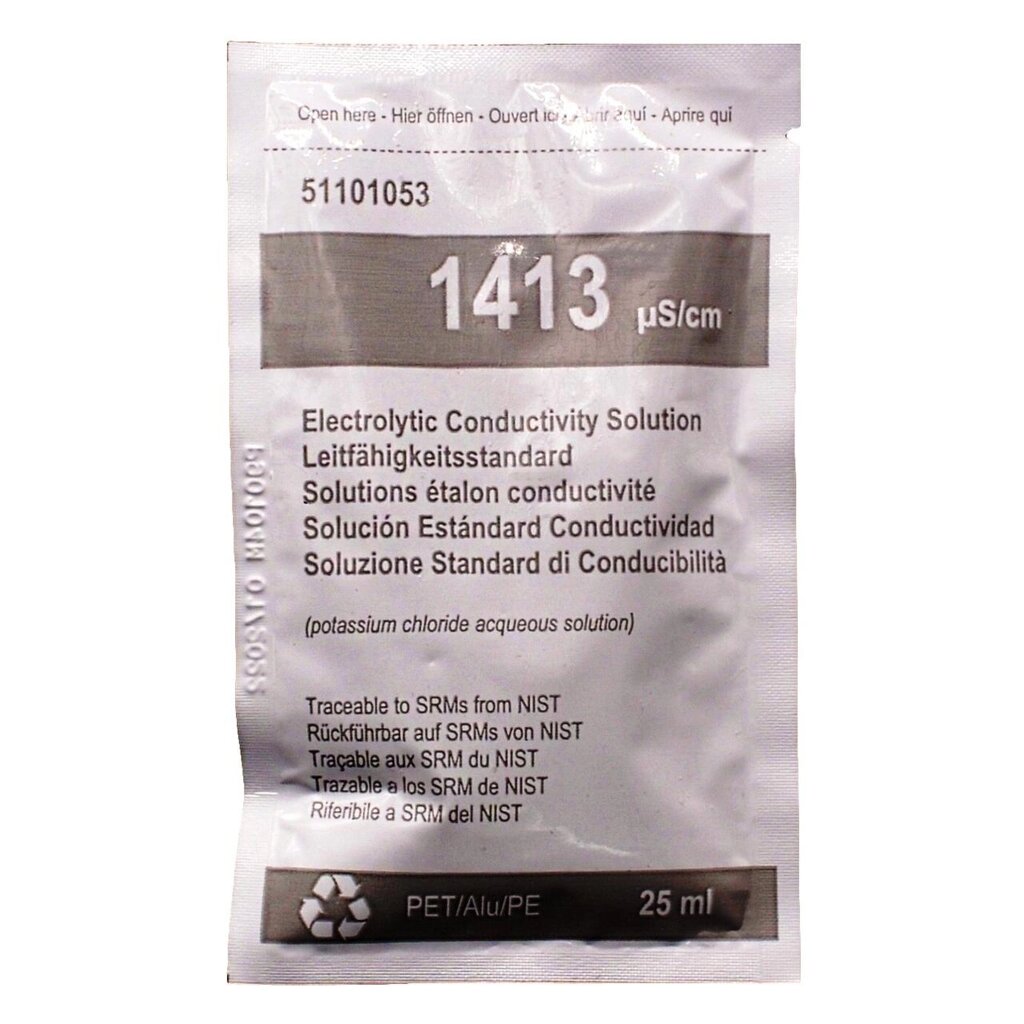 Саші з калібрувальним розчином для кондуктометрів XS SACHET 25ml EC 1413 (1413 μs/cm, 1x25 мл, NIST) від компанії ТОВ АЛЬТАВІРА - Прилади КВП, лабораторне, випробувальне обладнання - фото 1