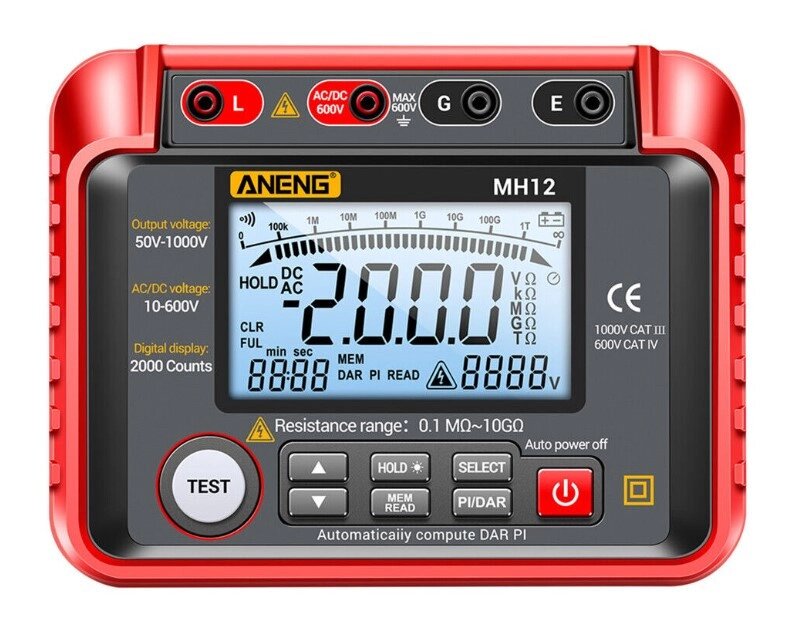 Тестер ізоляції (мегомметр) ANENG MH12 від компанії ТОВ АЛЬТАВІРА - Прилади КВП, лабораторне, випробувальне обладнання - фото 1