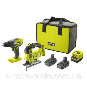 Набір акумуляторних інструментів Ryobi. R18DDJS-220S 18B ONE+ (R18JS, R18DD3, зарядне та 2 акб 2Аг, в сумці)