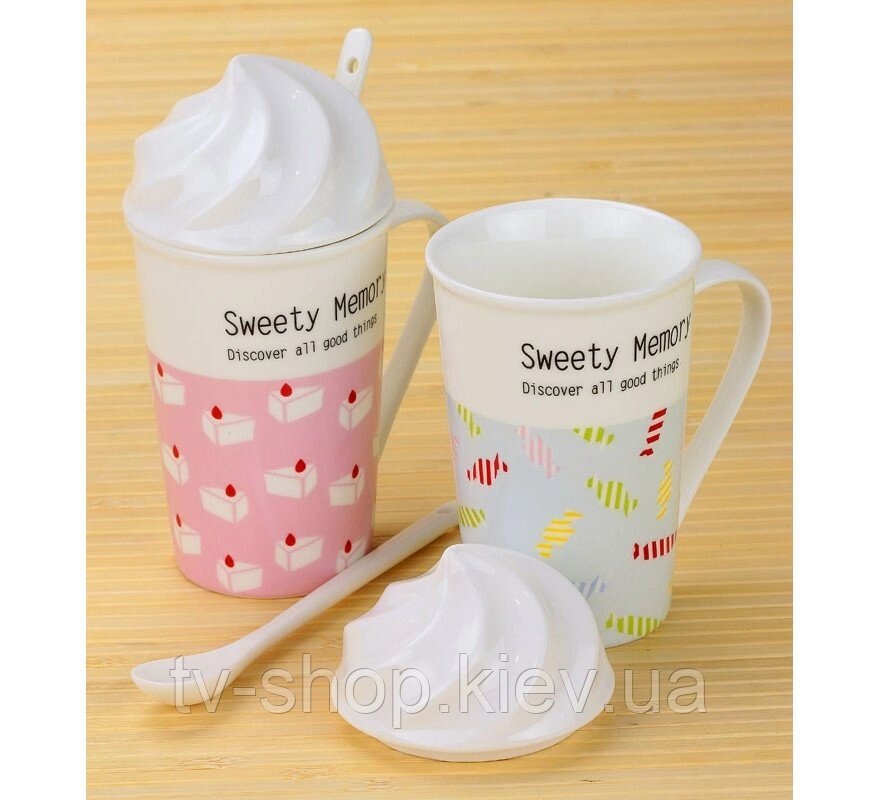 Чашка з ложкою і кришкою Тістечко "sweety memory" від компанії ІНТЕРНЕТ МАГАЗИН * ТВ-ШОП * - фото 1