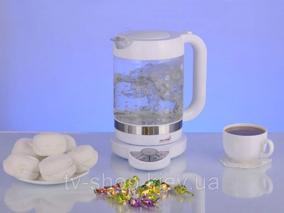 Чайник з термодатчиком скляний Hilton 9222 (1,5 л) від компанії ІНТЕРНЕТ МАГАЗИН * ТВ-ШОП * - фото 1
